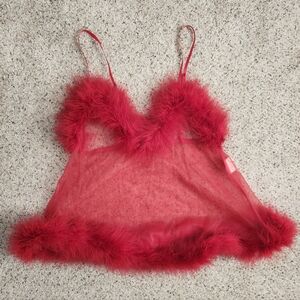 Vibrant Red Feathered Lingerie